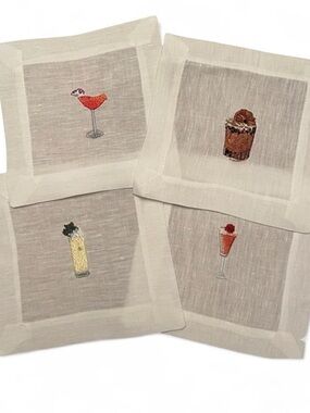 Beverly Hills Linen Embroidered Cocktail Napkin Set